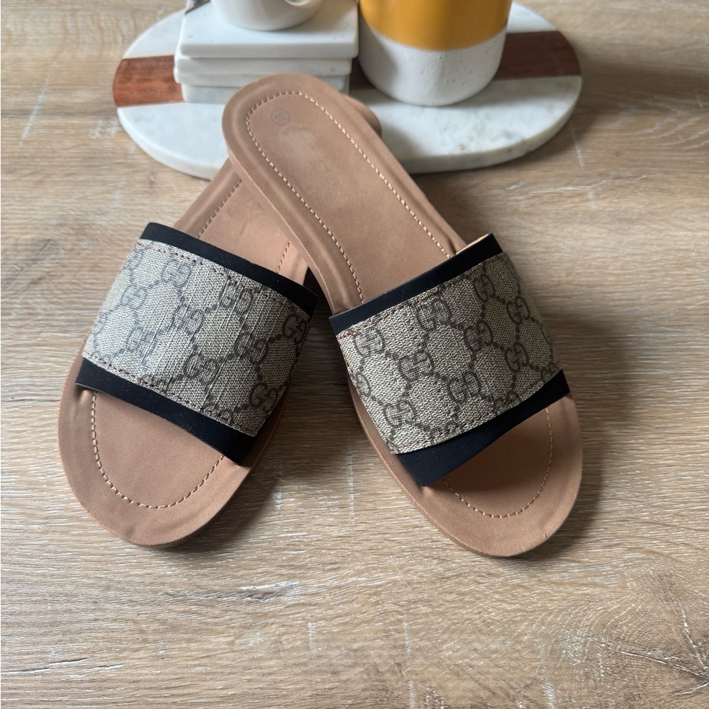 Upcycled auth3nt!c Gucci canvas :  Black Women's Slide Sandals